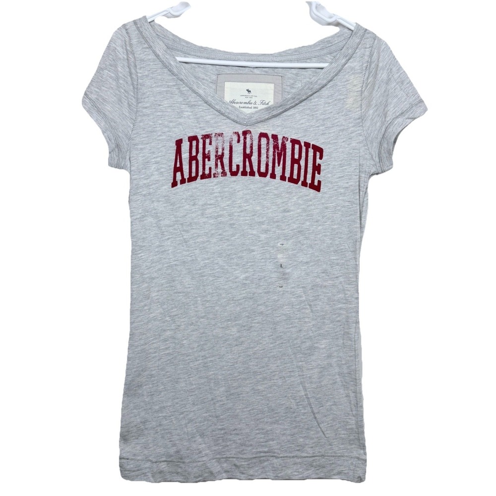 Vintage Y2K Abercrombie Fitch Tee Womens L Gray Logo Deadstock 00s Baby Tee